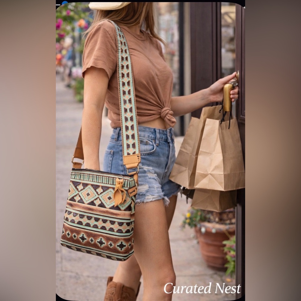 Bohemian Cowgirl Wide Strapped Crossbody / Shoulder Handmade Quality Leather Bag